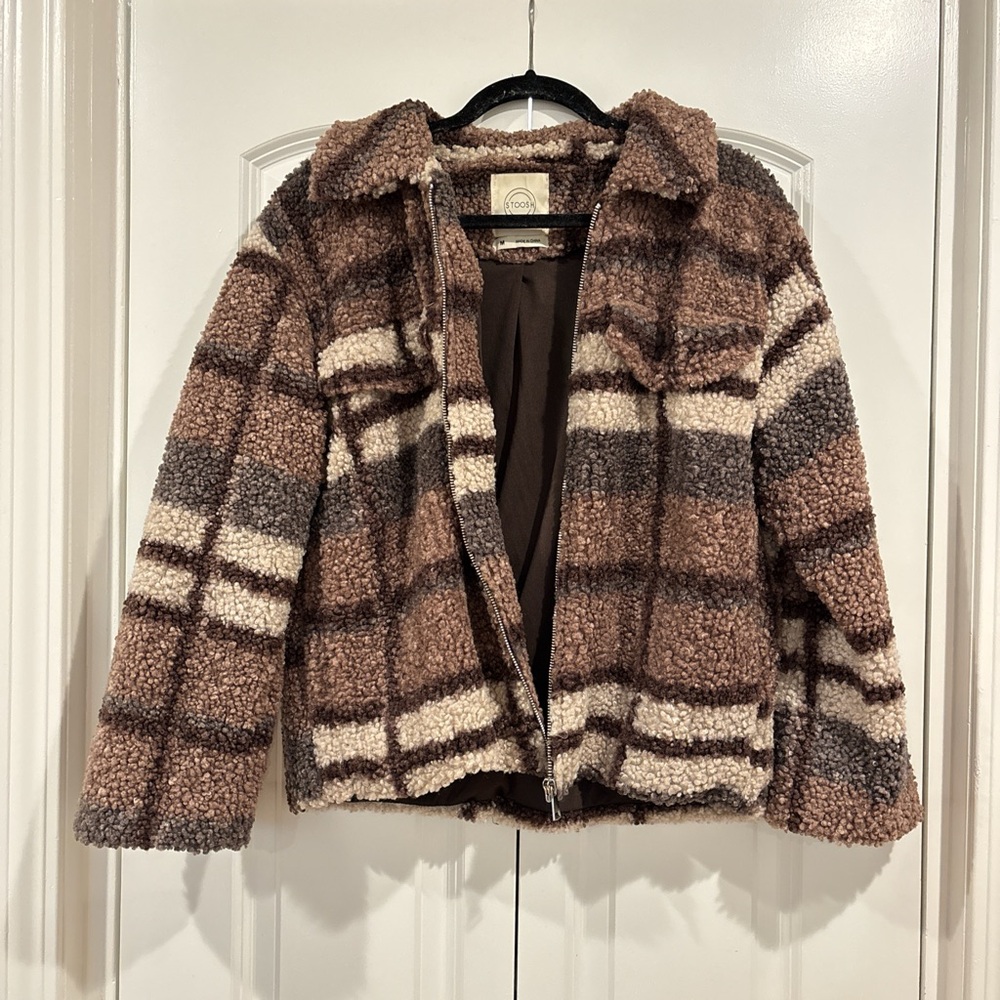 Plaid Sherpa Jacket - Brown and Cream